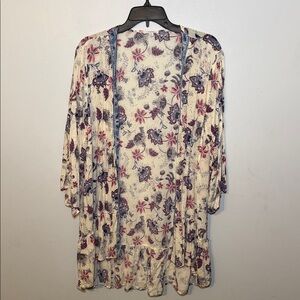 Maurices Cream Kimono with Red and Blue Floral Design